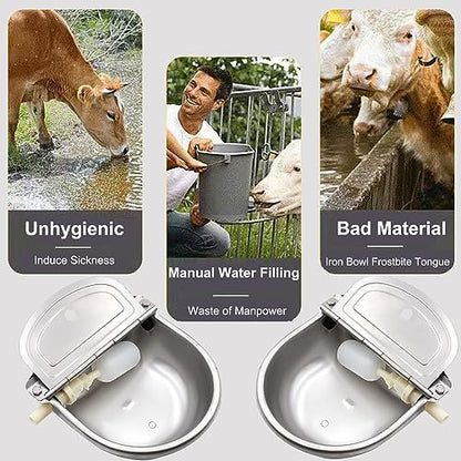 Automatic Animal Water Bowl with Float Valve, 304 Stainless Steel Livestock Water Dispenser for Dog Horse Goat Pig Cow Livestock Water Bowl Kit Includ Pipe Hose, Quick Connecter, Expansion Bolt - size: Automatic Stainless Steel Waterer