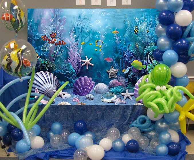Under the Sea Backdrop Summer Tropical Fish Coral Ocean Underwater World Photography Background Ocean Aquarium Themed Baby Shower Birthday Party Banner Decorations Photo Booth Props 8x6FT - size: 8x6FT