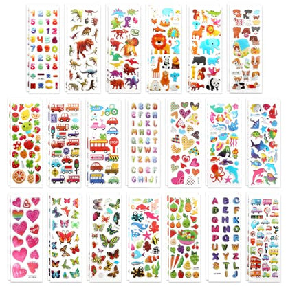 40 Sheets Puffy 3D Stickers for Kids & Toddlers, Variety Adhesive Sticker | Includes Animals Numbers Letters Fruits for Scrapbooking Journal Water Bottles DIY Crafts (Basic Style) - style: Basic Style