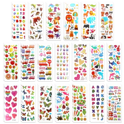 40 Sheets Puffy 3D Stickers for Kids & Toddlers, Variety Adhesive Sticker | Includes Animals Numbers Letters Fruits for Scrapbooking Journal Water Bottles DIY Crafts (Basic Style) - style: Basic Style