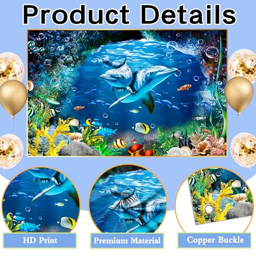 Ocean Dolphins Backdrop 9x6 FT Under the Sea Cave Photo Backdrops Underwater Corals Fish Party Decorations Background Kinds Adult Baby Shower Birthday Photo Booth Props - size: 9x6 FT