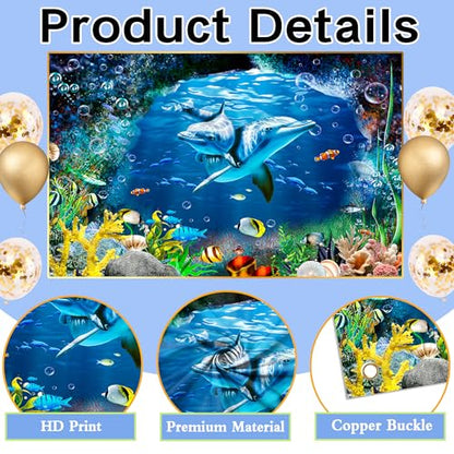 Ocean Dolphins Backdrop 9x6 FT Under the Sea Cave Photo Backdrops Underwater Corals Fish Party Decorations Background Kinds Adult Baby Shower Birthday Photo Booth Props - size: 9x6 FT