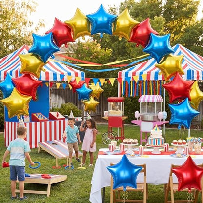 Blue Red Gold Foil Balloons Star 12 Pcs, 18 Inch Large Metallic Royal Blue Red and Chrome Yellow Star Shaped Helium Balloons for Kids Birthday Soccer Sport Themed Graduation Baby Shower Fathers Day - color: Blue Red Gold