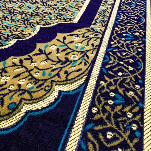 Muslim Prayer Rug, Soft Plush Thin Islamic Prayer Mat, Janamaz, Sajada, Praying Carpet, Islamic Gift for Men & Women, Islamic Mat, Navy, Eid & Ramadan Gift with Prayer Beads, 26x43 inch - color: Navy-sacred