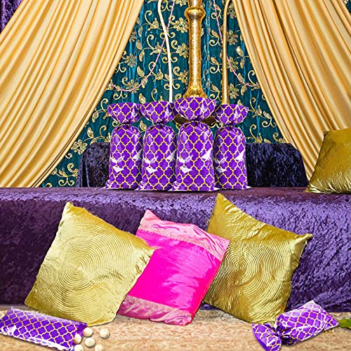 Tenare 100 Pcs Arabian Purple Gold Cellophane Treat Bags with Twist Ties Plastic Candy Goodie Gift Wrap Princess Arabian Nights Party Decorations for Halloween Bakery, Birthday, Wedding, Party Favors