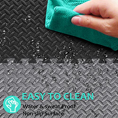 BEAUTYOVO Puzzle Exercise Mat with 12/24/48 Tiles Interlocking Foam Gym Mats, 24'' x 24'' EVA Foam Floor Tiles, Protective Flooring Mats for Gym Equipment - color: 96 Sq.ft/24 Tiles - Black & Gray