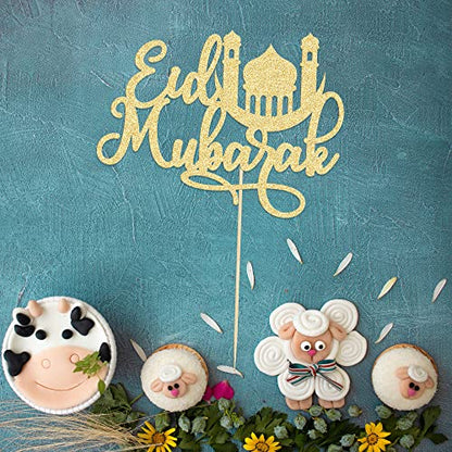 1 Pack Eid Mubarak Cake Topper Gold Glitter Moon Star Hajj Eid Cake Picks Islamic Muslim Festival Ramadam Kareem Party Cake Decorations Supplies - color: Gold-4