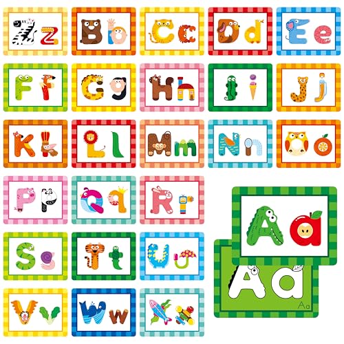 Alphabet Picture Mnemonic Cards, 26 Uppercase & Lowercase Letter Learning Cards for Kids Letter Cognition, ABC Montessori Early Learning Tool for Toddlers, Classroom & Home Activity