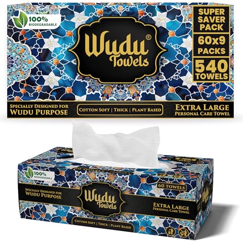 [Bulk 540-Count] Wudu Towels – 60 Count x 9 Packs – Biodegradable Dry Ablution Towels – Islamic Prayer Accessory for Home, Mosque, Travel – Pairs with Prayer Beads, Mats & Qibla Compass - color: Turqish Case