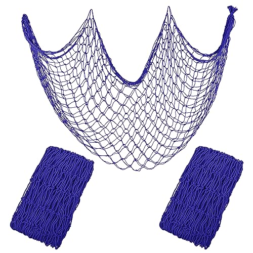 Decorative Fishing Net 80x40 Inch,YuanDe 2 Pack Large Picture Fish Net | Wall Photo Hanging Fishnet for Nautical Mermaid Pirate Ocean Themed Hawaii Beach Under The Sea Party Decoration - color: Dark Blue