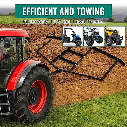 Driveway Drag Harrow 74”Width, 39" Length Driveway Drag with 2 Adjustable Bars for Field and Lawn Leveling, Driveway Grader for ATV, UTV, Garden Lawn Tractors