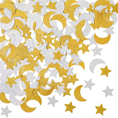 Zonon 400 Pcs Moon Star Confetti Paper, Gold, Silver - color: Gold, Silver