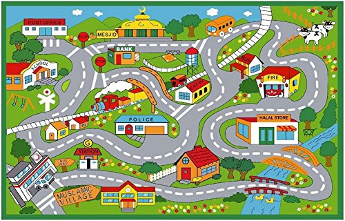 Muslim Prayer Rug, Mats for Kids, Muslim Mat, Halal, Ramadan Rugs, Masjid Quran Arabic Set Islamic Gifts, Play Rugs; Village Green Color 4x6 ft, Machine Washable Rug - 001