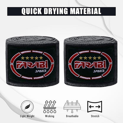 FARABI Kids Boxing Hand Wraps 100 Inches Long Junior Hand Wraps Boxing Hand Wraps Muay Thai Hand Wraps MMA Boxing Hand Wraps Men Boxing Hand Wraps Kids Boxing Hand Wraps Inner Gloves - color: Black (Pack of 2)