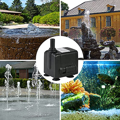 Decdeal 450L/H 6W Submersible Water Pump for Aquarium Tabletop Fountains Pond Water Gardens and Hydroponic Systems with 2 Nozzles, AC110V, US Plug