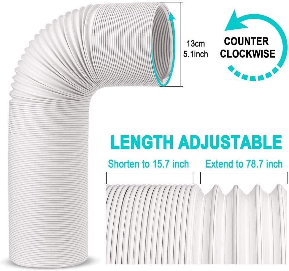 Jin&Bao 5.1" (5") Diameter AC Hose, 78.7" Length Portable Air Conditioner Exhaust Hose, Counterclockwise Thread, Universal Replacement | 5.1" AC exhaust hose,CCW thread,adjustable length 15.7" to 78.7",heat-resistant PP material,quick & easy install - siz