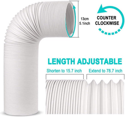Jin&Bao 5.1" (5") Diameter AC Hose, 78.7" Length Portable Air Conditioner Exhaust Hose, Counterclockwise Thread, Universal Replacement | 5.1" AC exhaust hose,CCW thread,adjustable length 15.7" to 78.7",heat-resistant PP material,quick & easy install - siz