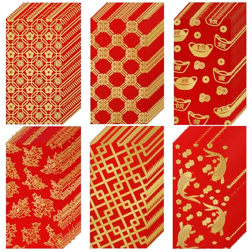 Marspark 60 Pcs Chinese New Year Red Envelopes 2026 Chinese Red Packets Hong Bao Gift Spring Festival Lucky Money Envelopes 6 Designs 3.5 x 6.7 Inches(Modern Pattern)