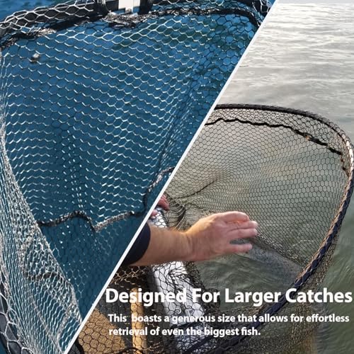 Rubber Coated Replacement Fishing Net Hook Resist Large Deep Fish Net Mesh | Replacement Landing Net Mesh,Rubber Coated Net Bag for Big Catfish Trount Salmon Pike Musky,Fits Freshwater Saltwater - color: 3/8" Mesh, size: S:Fits Hoop 19"x24"(Teardrop)|Net