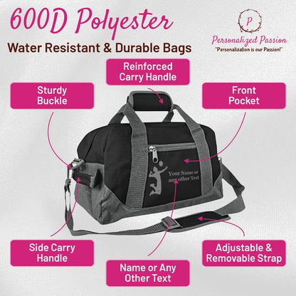Personalized Passion 14” Small Sports Duffel Bags for Kids - Waterproof Travel Duffle with Name & Cheerleading Design - Dark Green Two-Toned Kids Weekender Bag for Boys and Girls - color: Dark Green, style: Cheerleading