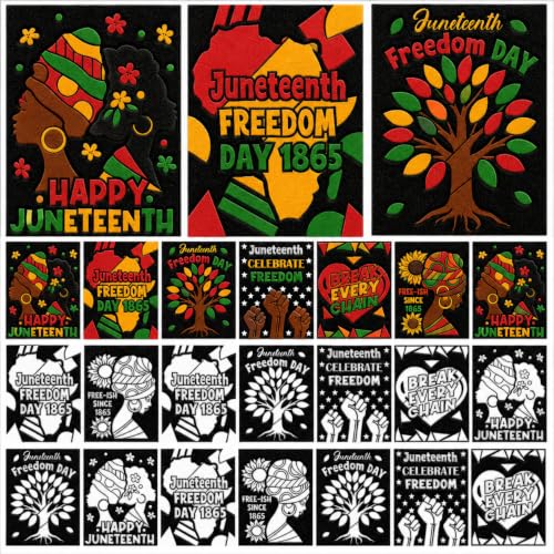 Cinrobiye 48 Pcs Juneteenth Velvet Coloring Posters, Fuzzy Felt Art Sheets, Classroom Craft Activity Set, African American Heritage Freedom Day Educational Art Supplies for Group Projects - style: Juneteenth