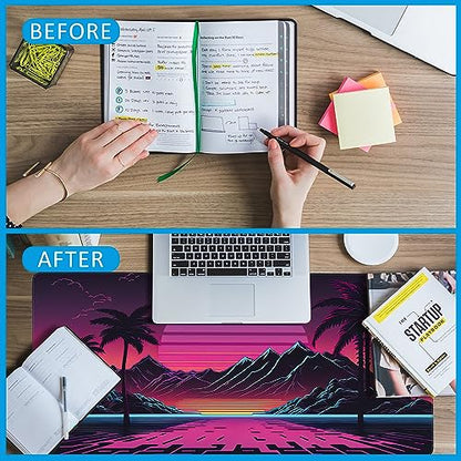 Mouse Pad,Retro Sunset Desk Mat for Desktop,Desk Pad with Non-Slip Base and Stitched Edge,Extended Mousepad for Office and Home 35.4X15.7 Inch - color: Retro Sunset