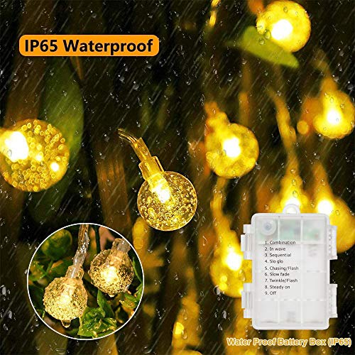 Battery Operated Globe String Lights,Water Proof 33 FT 80 LED Crystal Ball String Lights 8 Modes With Remote Control ,Indoor Outdoor LED Fairy Lights for Home, Christmas, Party Patio, Warm White - color: Warm White-1Pack 33FT