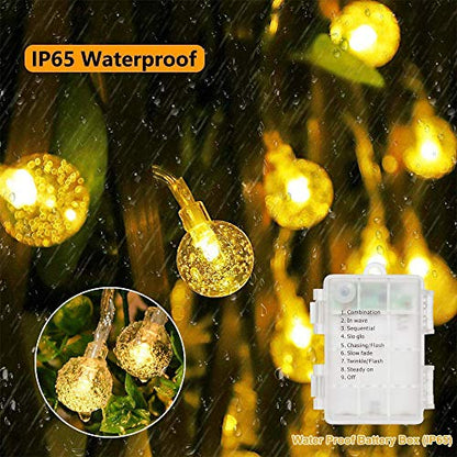 Battery Operated Globe String Lights,Water Proof 33 FT 80 LED Crystal Ball String Lights 8 Modes With Remote Control ,Indoor Outdoor LED Fairy Lights for Home, Christmas, Party Patio, Warm White - color: Warm White-1Pack 33FT