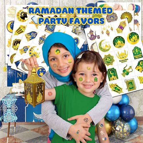 120 PCS Pre-Cut Happy Eid Mubarak Temporary Tattoos for Kids Party Favors | Super Cute Ramadan Al Fitr Themed Birthday Supplies, Decorations, Fake Tattoo Stickers, School Rewards & Gifts Boys & Girls