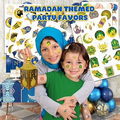 120 PCS Pre-Cut Happy Eid Mubarak Temporary Tattoos for Kids Party Favors | Super Cute Ramadan Al Fitr Themed Birthday Supplies, Decorations, Fake Tattoo Stickers, School Rewards & Gifts Boys & Girls