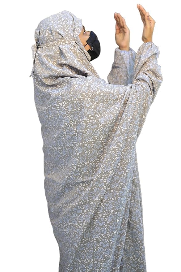 SAWB Prayer Dress,ONE Piece Islamic Prayer Jilbab/NISKARAKUPPAYAM/NAMAZ KHIMAR for Women,Adult Size/Free Size- ASH Floral, 5X-Large