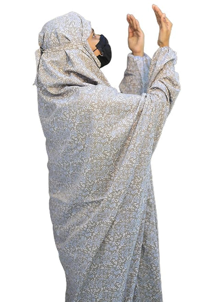 SAWB Prayer Dress,ONE Piece Islamic Prayer Jilbab/NISKARAKUPPAYAM/NAMAZ KHIMAR for Women,Adult Size/Free Size- ASH Floral, 5X-Large