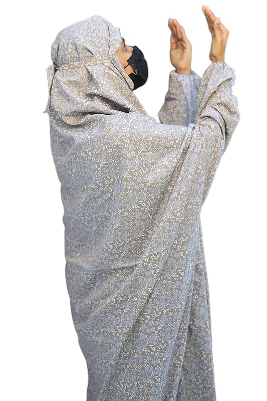 SAWB Prayer Dress,ONE Piece Islamic Prayer Jilbab/NISKARAKUPPAYAM/NAMAZ KHIMAR for Women,Adult Size/Free Size- ASH Floral, 5X-Large