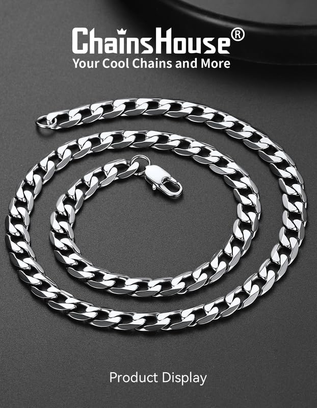 ChainsHouse Stainless Steel Cuban Link Chain Necklace for Men Women, Black/14K Gold Plated Flat Cuban Chain, 4mm/6mm/9mm/13mm Width Hip Hop Jewelry Mens Cuban Chain, 14"-30" Length-with Gift Box - color: B: 6mm width-steel, size: 18 Inches