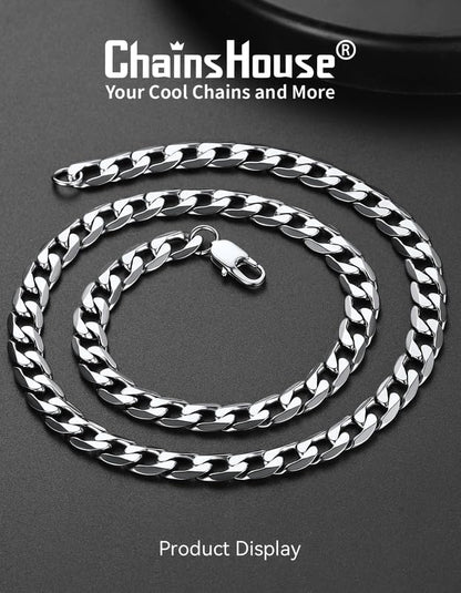 ChainsHouse Stainless Steel Cuban Link Chain Necklace for Men Women, Black/14K Gold Plated Flat Cuban Chain, 4mm/6mm/9mm/13mm Width Hip Hop Jewelry Mens Cuban Chain, 14"-30" Length-with Gift Box - color: B: 6mm width-steel, size: 18 Inches