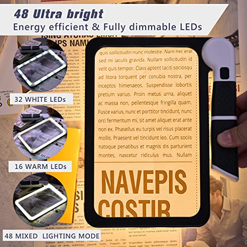 Magnifying Glass with Light, Page 5X Folding Handheld Rectangular Magnifier with 48 Lights for Reading Books & Close Work, Ideal Lighted Magnifying Gift for Low Visions - style: 5X
