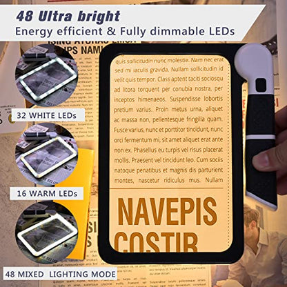 Magnifying Glass with Light, Page 5X Folding Handheld Rectangular Magnifier with 48 Lights for Reading Books & Close Work, Ideal Lighted Magnifying Gift for Low Visions - style: 5X