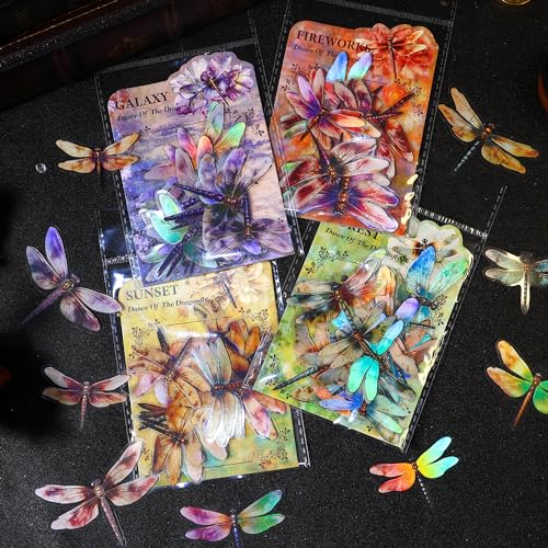 Yoksas 80Pcs Holographic Vintage Dragonfly Stickers - Waterproof Transparent Insect Scrapbook Craft Decorative Stickers for Junk Bullet Journals,Planners,Album - color: Holographic Dragonfly