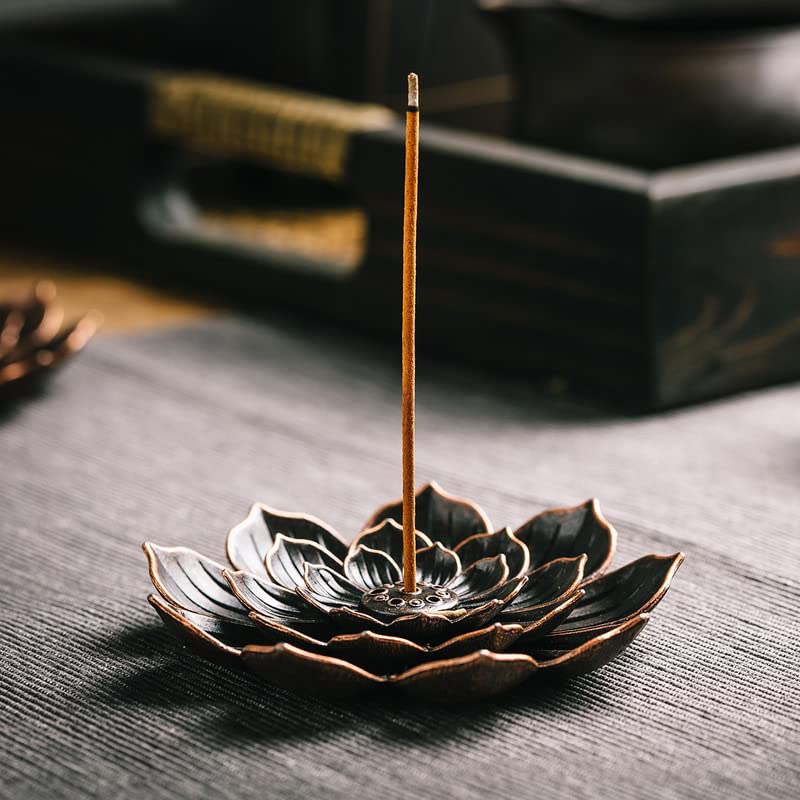 GARMOLY Incense Burner, Incense Holder for Sticks, Brass Lotus Incense Stick Holder and Detachable Ash Catcher - size: Standard