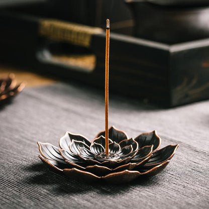GARMOLY Incense Burner, Incense Holder for Sticks, Brass Lotus Incense Stick Holder and Detachable Ash Catcher - size: Standard