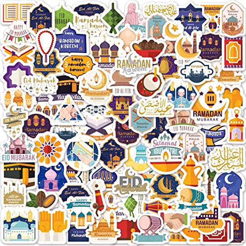 Ramadan Mubarak and Eid Mubarak Stickers Pack, 100 Pcs, No-Repeat Designs