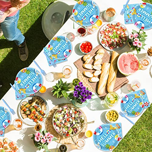 96 Pieces Pool Party Tableware Set for Summer Beach Table Decorations Supplies Beach Ball Birthday Dessert Plates Summer Pool Party Napkins Forks for 24 Guests Hawaiian Pool Birthday Party Favors - style: Pool Party