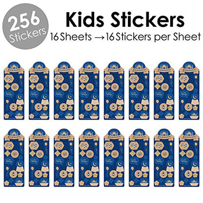 Big Dot of Happiness Ramadan - Eid Mubarak Party Favor Kids Stickers - 16 Sheets - 256 Stickers