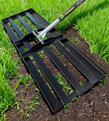 Gardease Lawn Leveling Rake, 30" x 10", Heavy Duty Steel Lawn Leveler | 2mm reinforced steel resists bending. Powder-coated rust protection. Easy 3-piece assembly. Lifetime replacement guarantee.