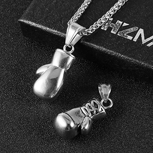 HZMAN Men Women Punk Stainless Steel Boxing Glove Chain Pendant Necklace - color: Silver