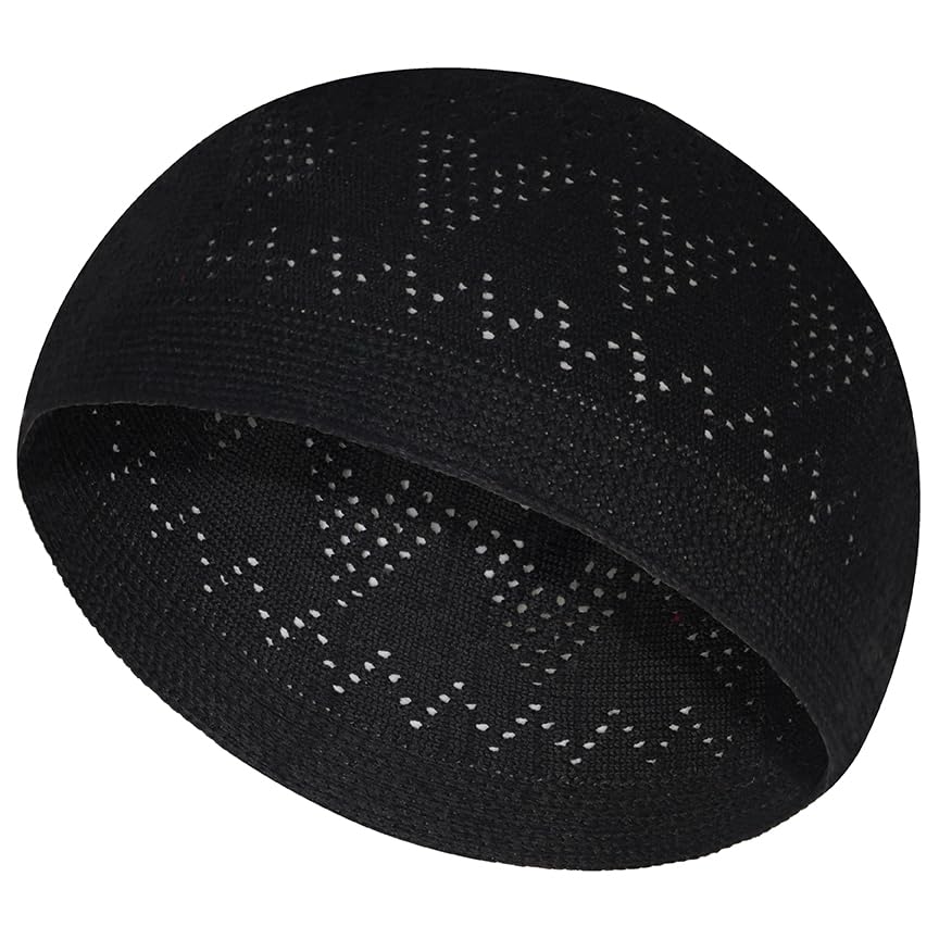 Kufi 남성용 모자 - 스컬 쿠피 캡 비니 - Taqiyah 크로셰 큐피 - 이슬람 선물 및 기도 모자를 위한 이슬람 모자 - 투피 - color: 블랙.