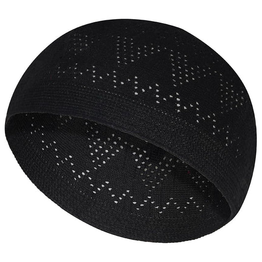 Kufi 남성용 모자 - 스컬 쿠피 캡 비니 - Taqiyah 크로셰 큐피 - 이슬람 선물 및 기도 모자를 위한 이슬람 모자 - 투피 - color: 블랙.
