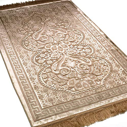 Modefa Luxury Velvet Plush Muslim Prayer Rug - Paisley (Golden Beige) - color: Golden Beige