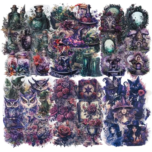 120Pcs Gothic Fantasy PET Stickers with Organizer – 60 Unique Designs Waterproof Vintage Stickers for Scrapbooking, Journals, and DIY Crafts - color: Magic Box Stickers