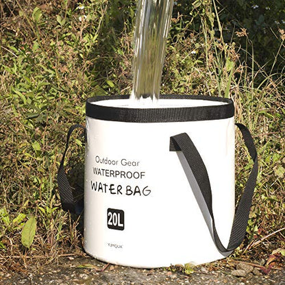 Collapsible Bucket 5 Gallon, Multifunctional Portable Folding Bucket Water Container Wash Basin for Camping Fishing Hiking Traveling Backpacking Outdoor Survival Gardening Car Washing - color: White